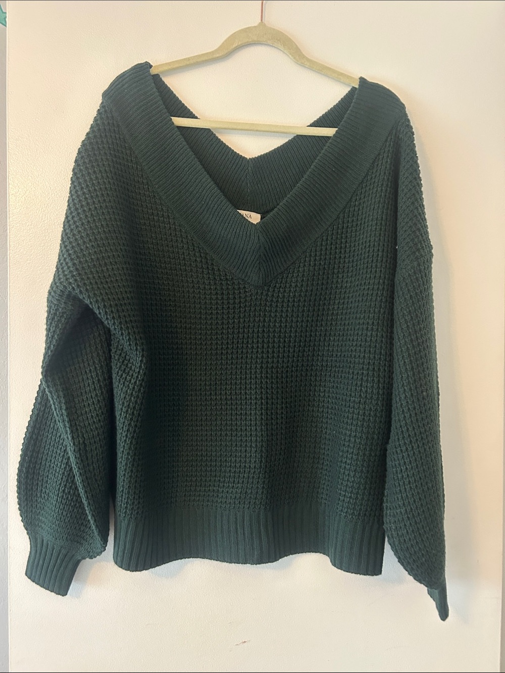 Zenana Outfitters Deep Green V-Neck Waffle Knit Sweater